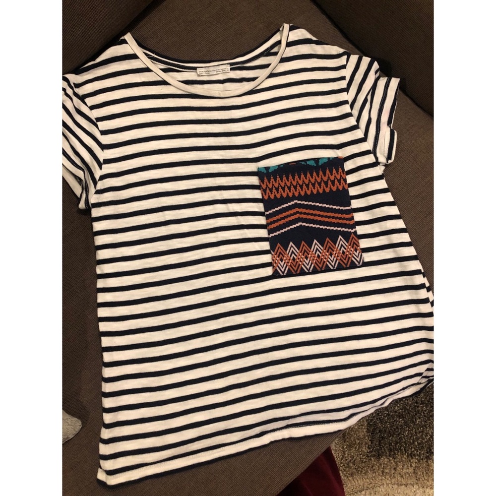 Zara Trafaluc striped t-shirt with front pocket